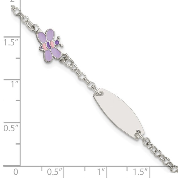 925 Sterling Silver Childrens Enameled Butterfly 5in Plus 1IN EXT ID Bracelet - Picture 4 of 4